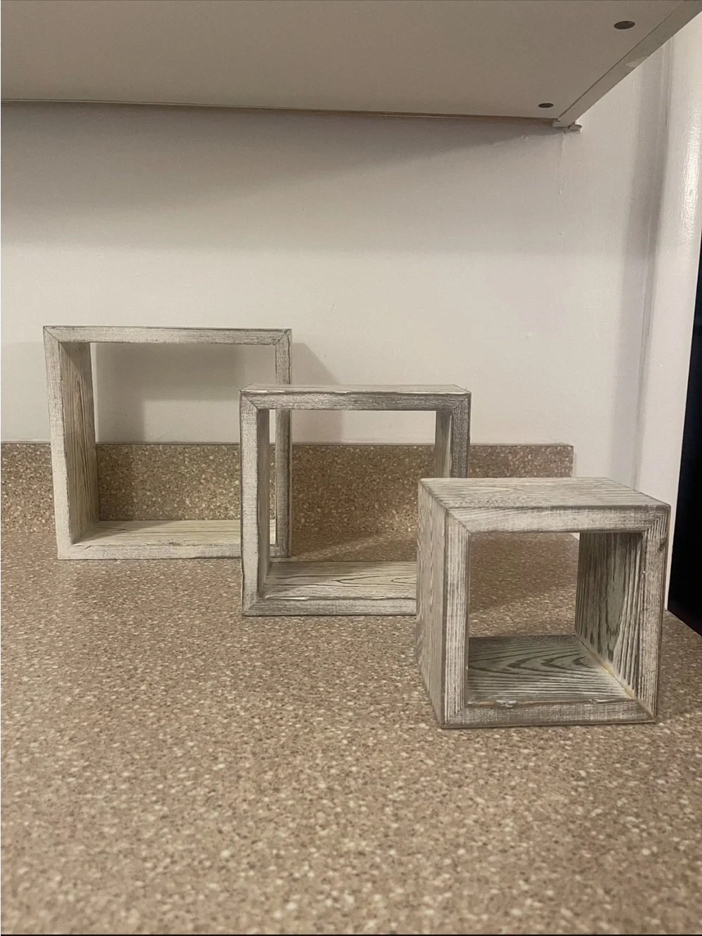 Neutral Wood Cube Set with Green Faux Topiaries